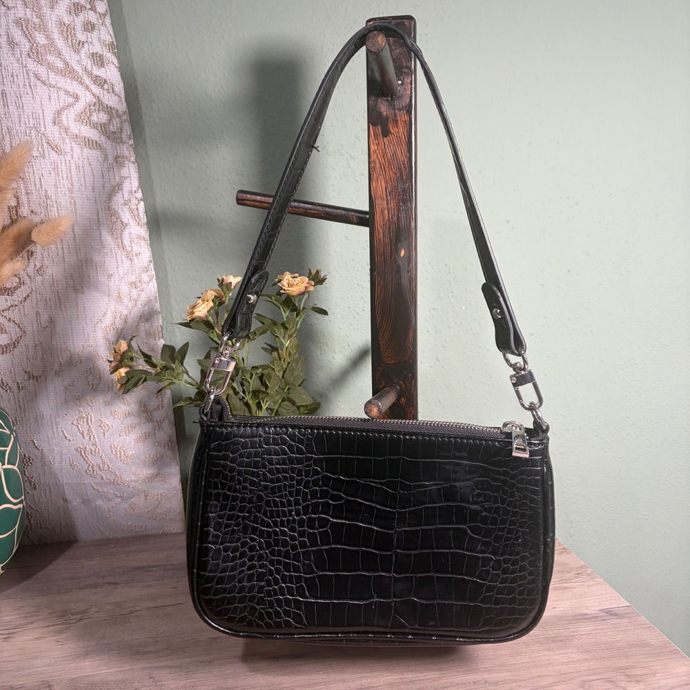 Urban Outfitters Bag Womens Small Black Croc Embossed Faux Leather Shoulder Bag
